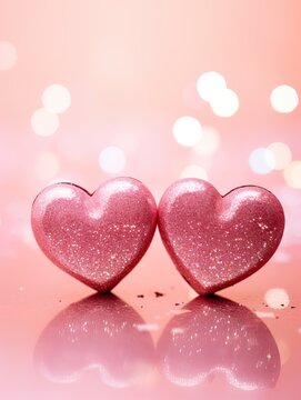 Valentines day festive background with two hearts In Shiny Background Valentine's Day glitter background