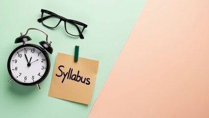 Study Session Essentials: Clock, Syllabus, and Glasses on Pastel Backdrop
