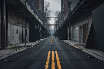 Fototapeta premium Asphalt Street Backdrop with Dark Corridor Ambiance for Studio Gallery Visibility