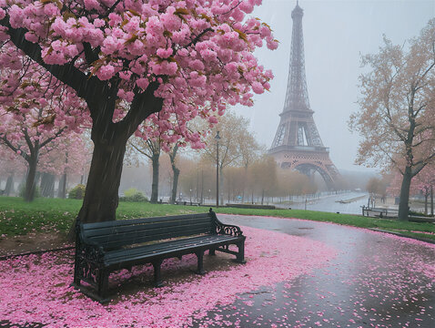  cherry blossom rain in parisian park