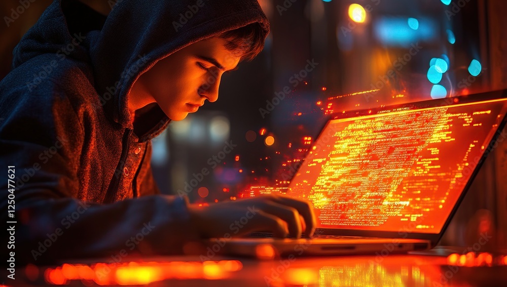 Aufkleber cybersecurity expert decodes complex code efficiently at night