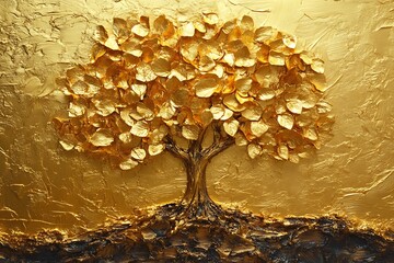 Gold leaf tree artwork on gilded wall