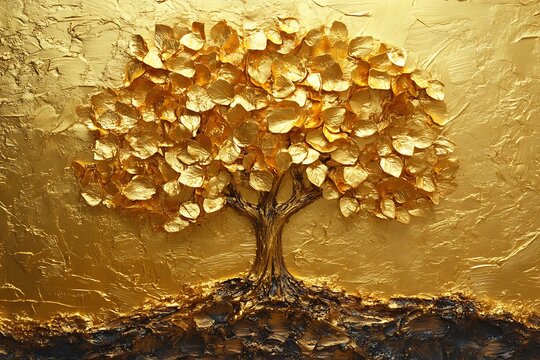 Gold leaf tree artwork on gilded wall