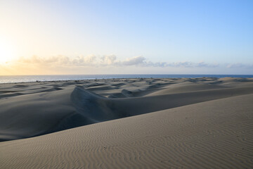 Maspalomas dunes in morning, Gran Canaria, Spain.