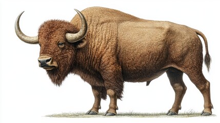 Obraz premium Realistic Illustration of a Strong Bison Standing in Profile View