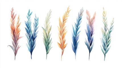 Colorful Watercolor Leaves and Foliage Arrangement for Design Use