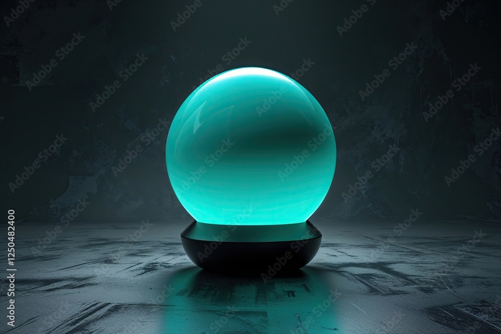 Poster vibrant aqua sphere on dark textured graphite background with digital noise pattern