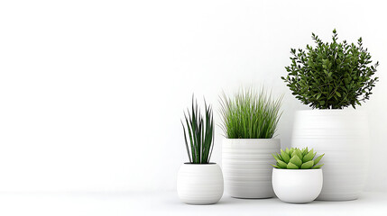 Fototapeta premium Indoor greenery display potted plants arrangement minimalist home decor bright indoor environment aesthetic viewpoint