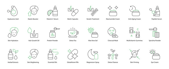 Comprehensive Beauty and Wellness Collection: Supplements and Skincare Flat Lay