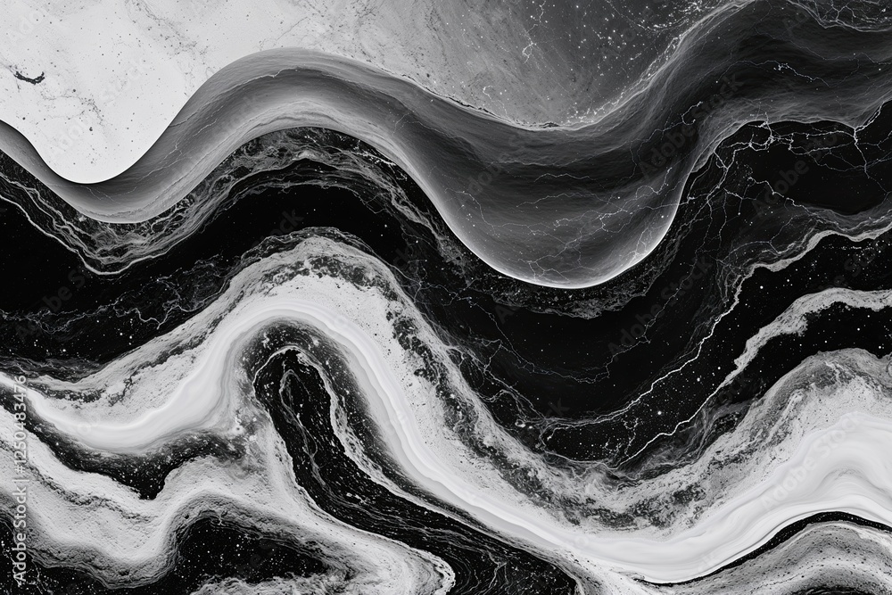 Poster black and white abstract texture with grainy noise liquid flow and marble gradient waves for modern 