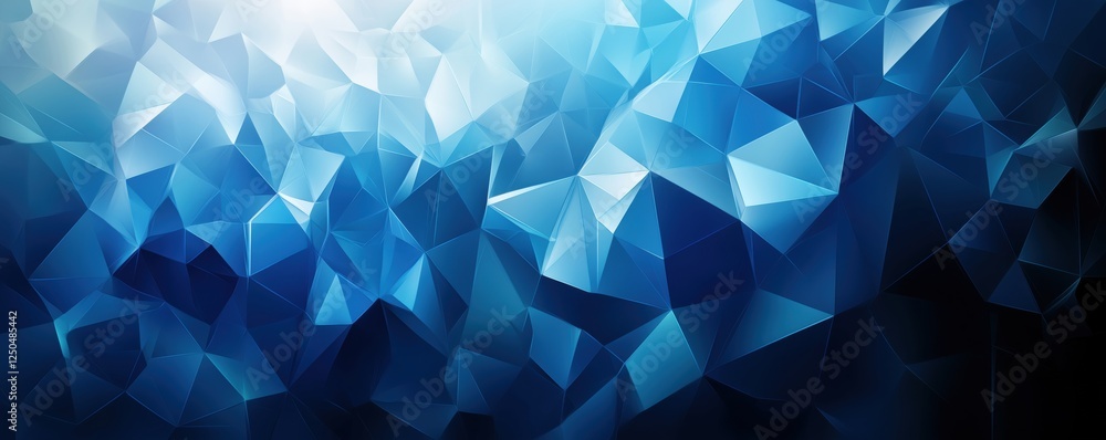 Poster abstract blue geometric background with triangular shapes and gradients, copy space for text