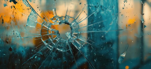 Shattered glass with intricate cracks and vibrant background colors, copy space for text