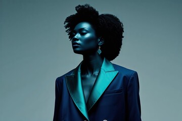 Obraz premium Striking Rich Toned Silhouette in Navy and Teal for Urban Lifestyle Magazine Cover