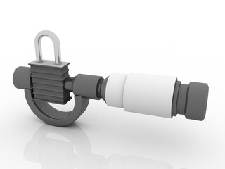 3d illustration Safety Padlock in Micrometer