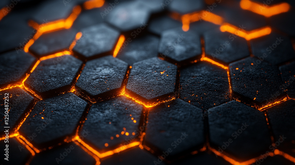 Poster abstract dark hexagon pattern glowing orange technology background digital art design grid tile
