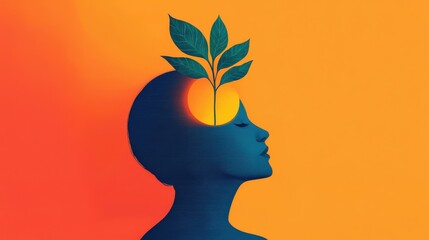 Embracing growth human silhouette with plant elements abstract art vibrant colors conceptual representation