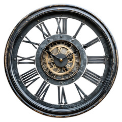 Vintage Roman Numeral Wall Clock with Exposed Gears, Dark Metal