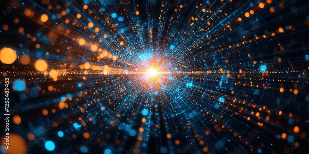 Poster vibrant blue and orange lights create dynamic background with energy and motion for abstract or futu