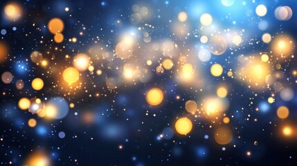 Fototapeta premium Abstract dark blue background with golden bokeh and shimmering lights