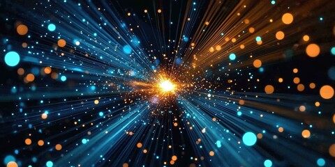 Fototapeta premium Explosive Display of Colorful Lights in Blue and Orange Against a Dark Background Creating a Stunning Visual Experience for Your Project
