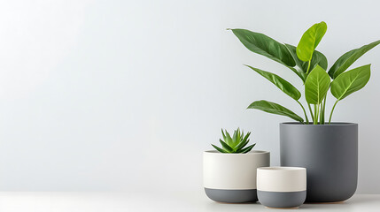 Indoor plant arrangement modern living room decorative elements clean background minimalist style serenity