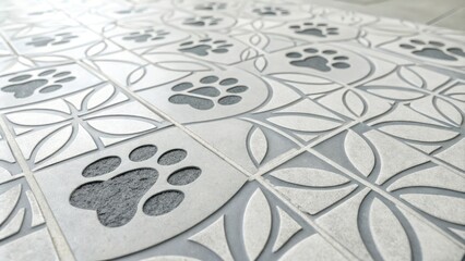 Elegant gray and white paw print pattern in a beautiful geometric design, decorative, gray