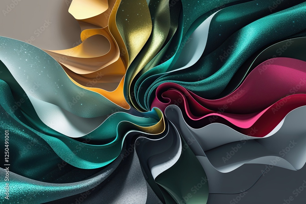 Aufkleber vibrant gradient collage with layered color forms in shimmering rainbow teal olive ruby and gray