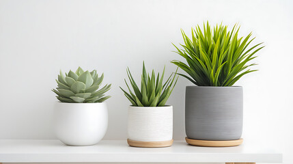 Fototapeta premium Indoor plant arrangement modern home decor minimalist style close-up view fresh aesthetic appeal
