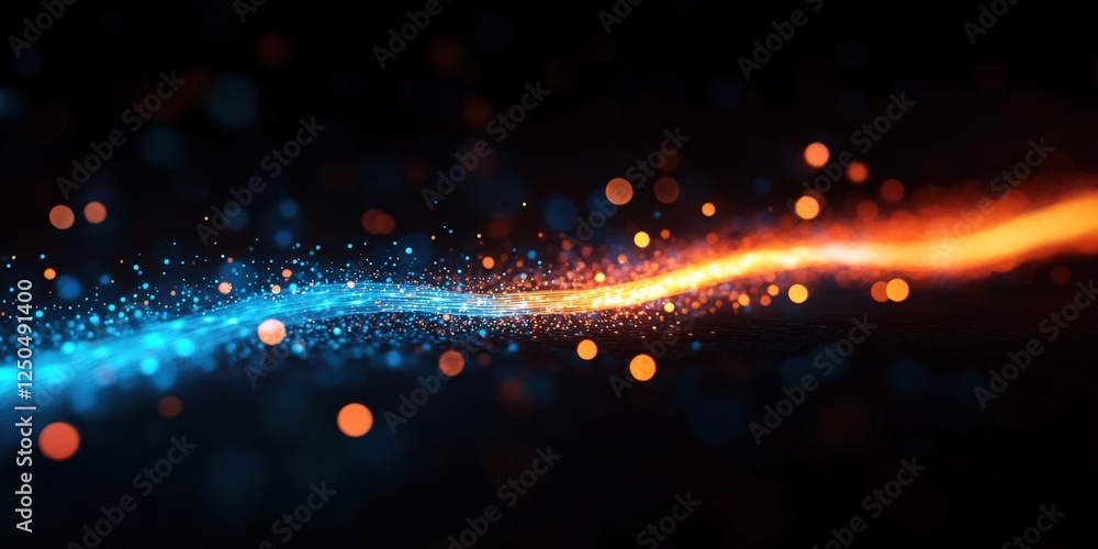Poster abstract background with glowing light rays and dots in bright colors creating a dynamic visual expe