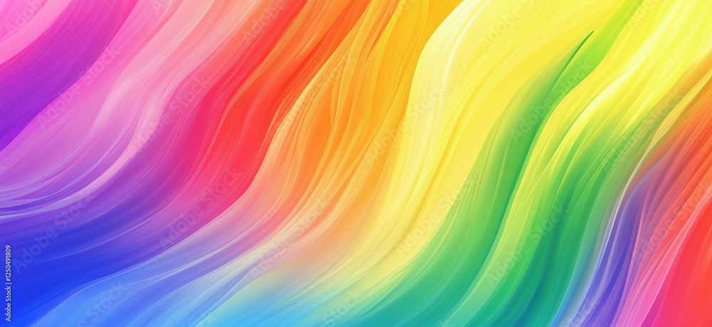 Poster colorful abstract wave pattern with vibrant rainbow hues and smooth gradients, copy space for text