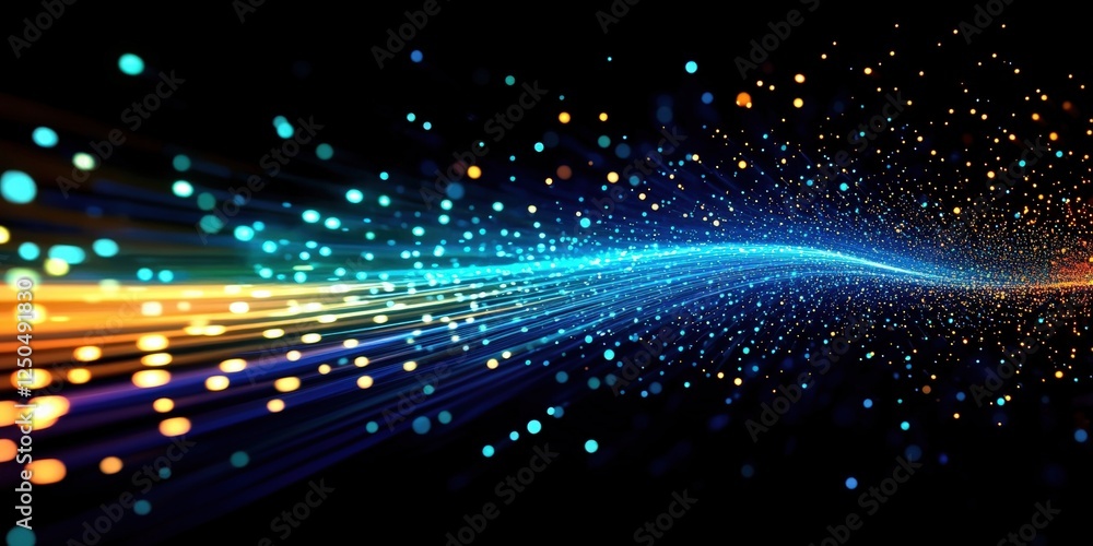Poster abstract background featuring glowing dots and light rays in vibrant colors creating a dreamy and et