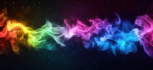 Colorful abstract smoke wave with vibrant hues and starry background, copy space for text