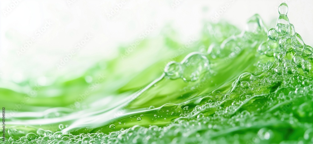 Poster green water waves with bubbles creating a refreshing and vibrant atmosphere, copy space for text