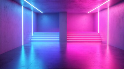 Neon Lighting In Concrete Room
