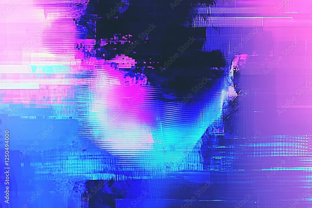 Poster abstract digital background with glitch art effects featuring colorful waves and pixe texture in vib