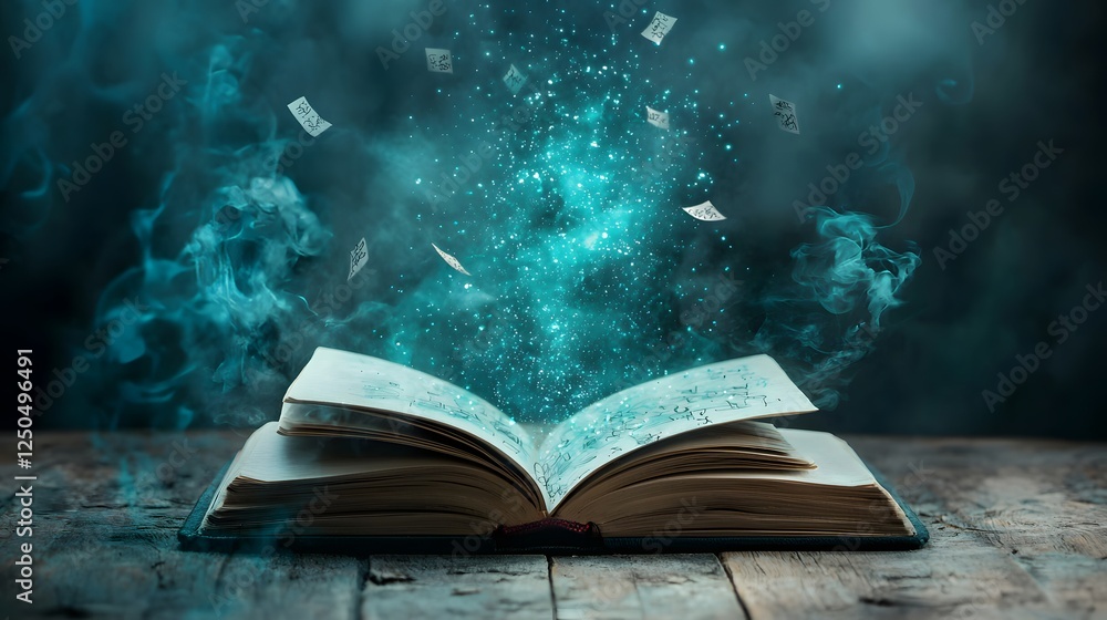 Aufkleber mystical open book emitting glowing particles and ethereal light representing the magic of learning 