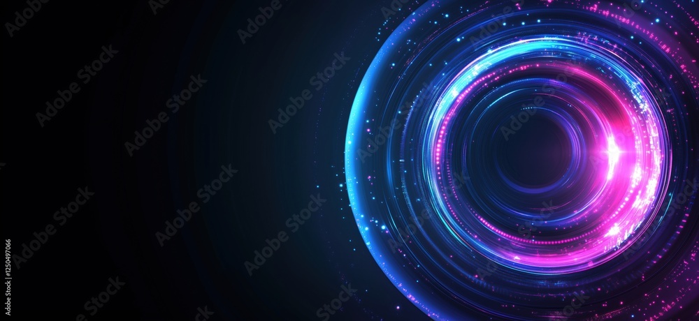 Aufkleber colorful abstract circular light trails with glowing effects on dark background, copy space for text