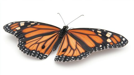 Obraz premium Vibrant Monarch Butterfly on White Background with Open Wings