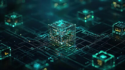 Abstract Digital Cube in Futuristic Network
