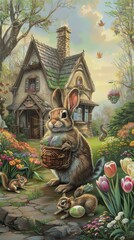 Obraz premium Easter bunny holding an Easter egg