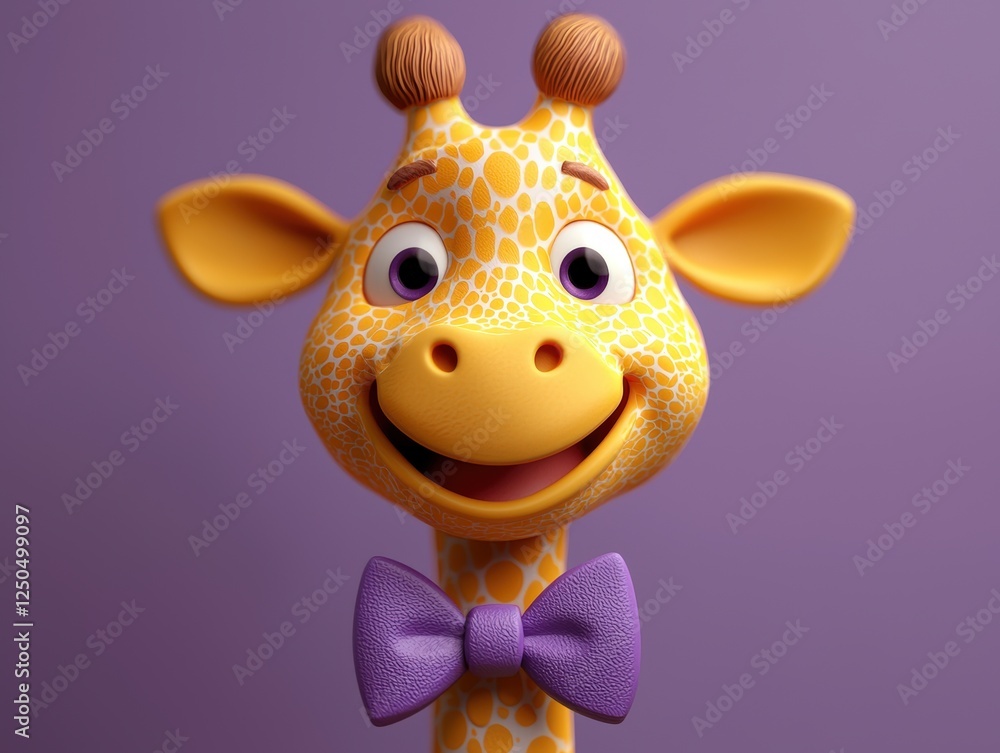 Poster gentle 3d rendering of a cheerful giraffe with colorful features and a playful expression against a 