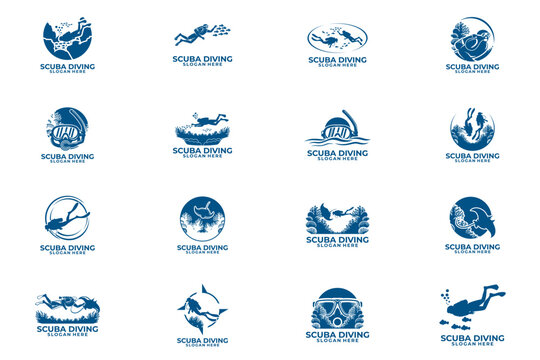 Set of Scuba diving logo vector.Snorkeling Logo Design Vector Template collections