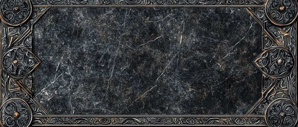 Poster intricate framed artwork with black background featuring elegant patterns and detailed design elemen