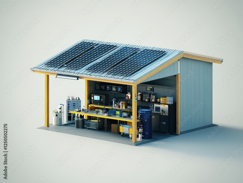 Aufkleber isometric view of a solar powered robot in a laboratory setting with equipment and advanced technolo