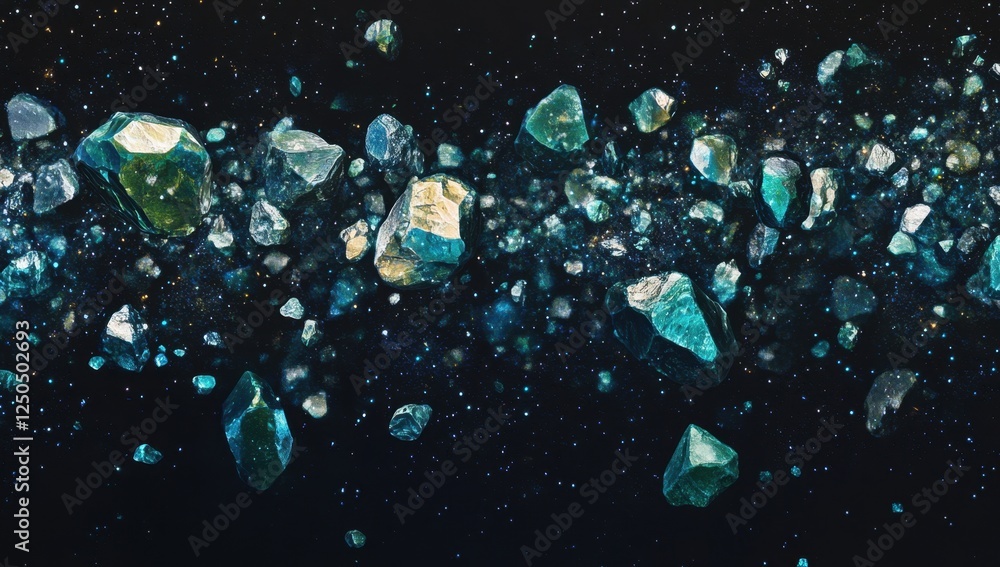 Poster sparkling turquoise rocks exploding in space