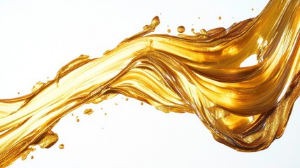 Bright and Shiny Golden Paint Stroke on White Background Perfect for Design, Art Projects, Backgrounds, and Creative Applications