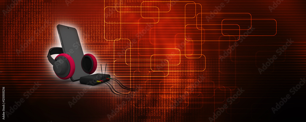 Aufkleber 3d rendering transmitter wifi with mobile phone connected headphone