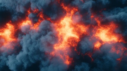 Fototapeta premium Fiery Explosion In Dark Smoke Clouds