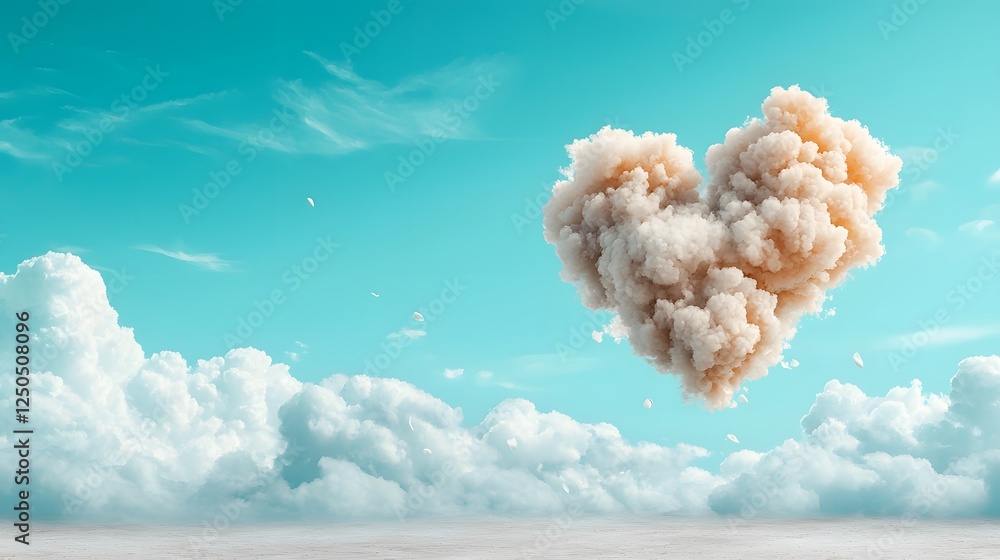 Poster whimsical heart shaped cloud floating amongst fluffy wispy clouds in a serene dreamlike sky this sur