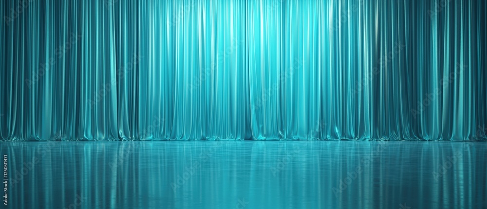 Poster turquoise curtain stage background with gleaming surface and flowing fabric perfect for theater or e